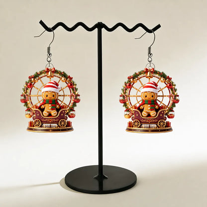 Gingerbread Man Ferris Wheel Dangle Earrings