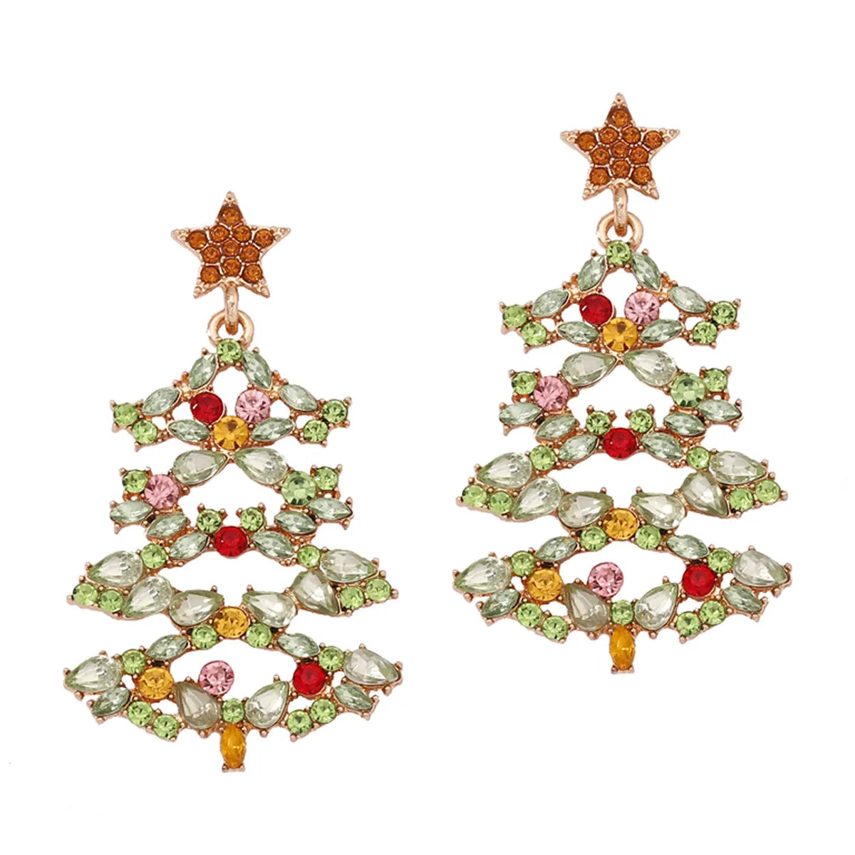 Christmas Tree Alloy Colored Diamond Earrings
