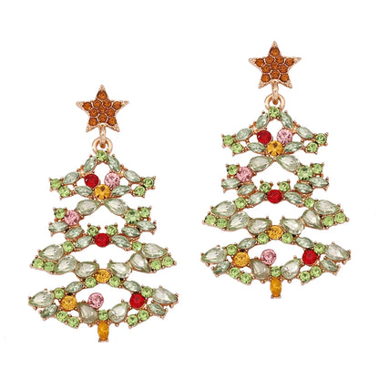 Christmas Tree Alloy Colored Diamond Earrings