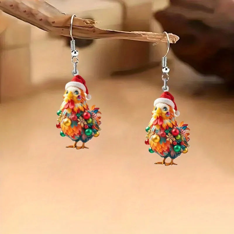 Christmas Hat Chick Pattern Earrings