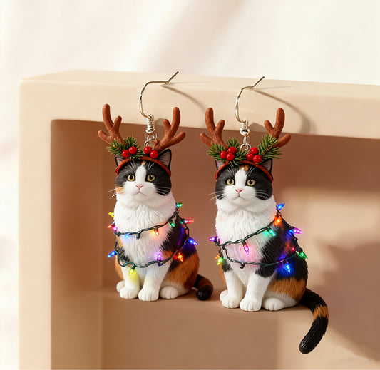 Christmas Cat Light Bulb Earrings