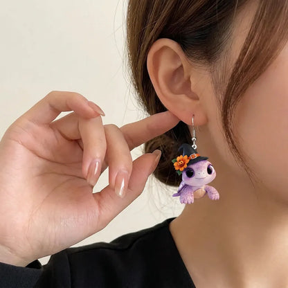 Purple Witch Turtle Dangle Earrings