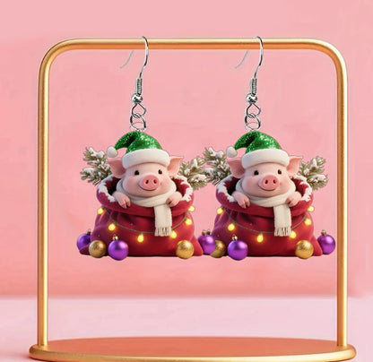 Christmas Gift Pig Earrings