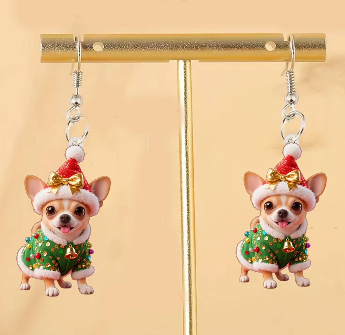 Christmas Green Vest Corgi Earrings