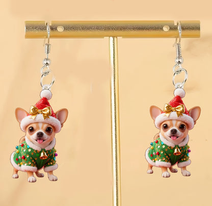 Christmas Green Vest Corgi Earrings