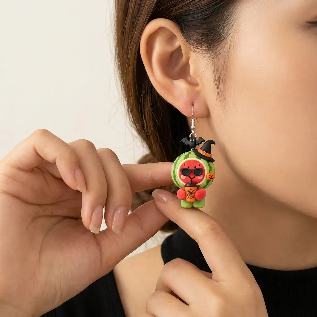 Watermelon Witch Bat Pumpkin Halloween Earrings