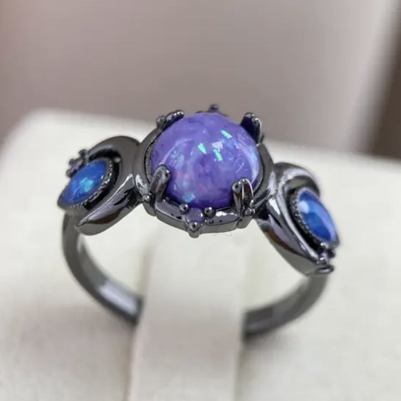 Black Gemstone Moon Ring
