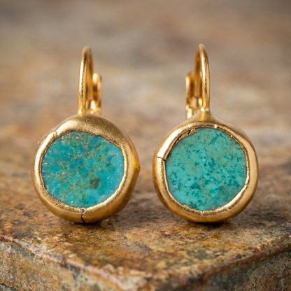 Gold Earrings with Turquoise Stone