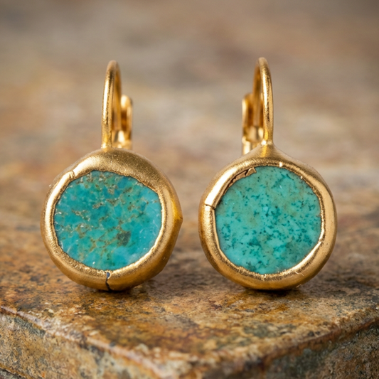 Gold Earrings with Turquoise Stone