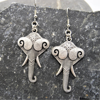 Vintage Silver Stylised Elephant Earrings