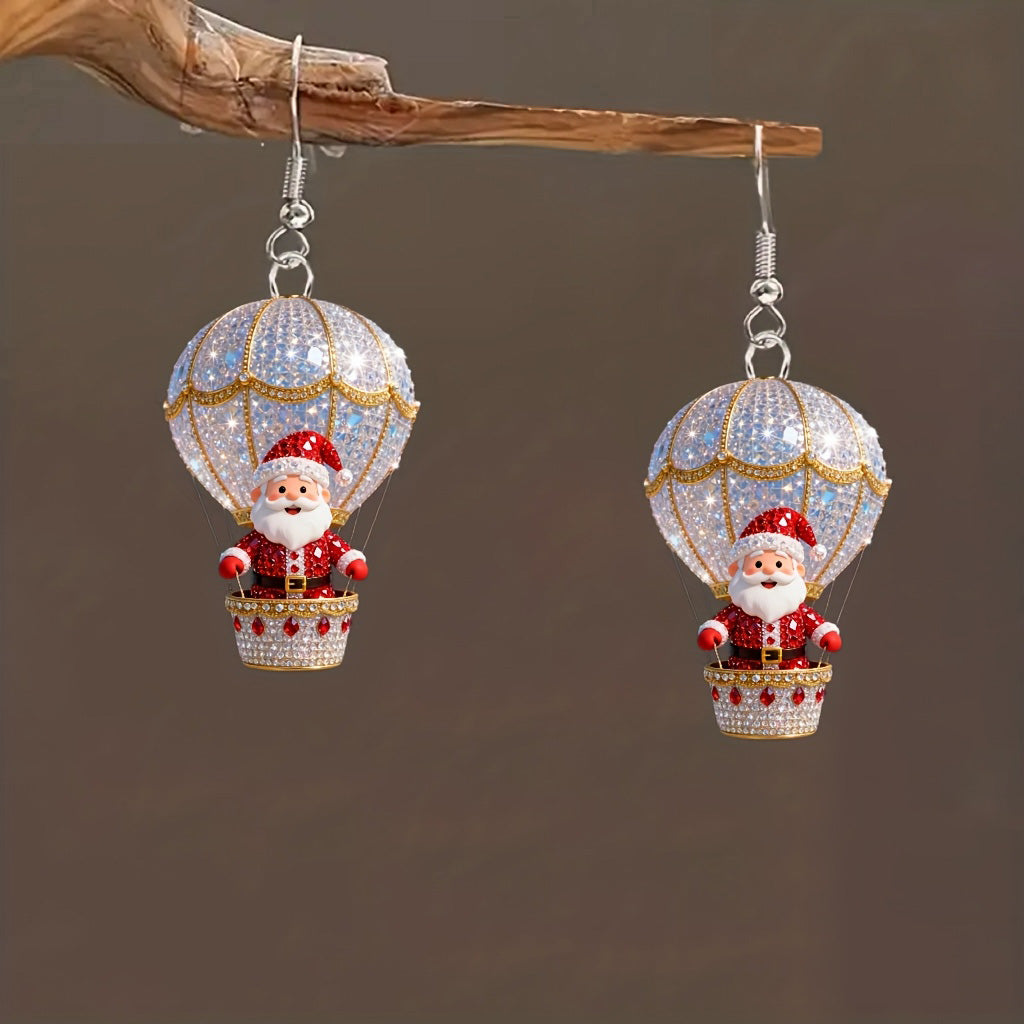 Christmas Santa Claus & Hot Air Balloon Design Earrings