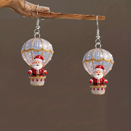 Christmas Santa Claus & Hot Air Balloon Design Earrings