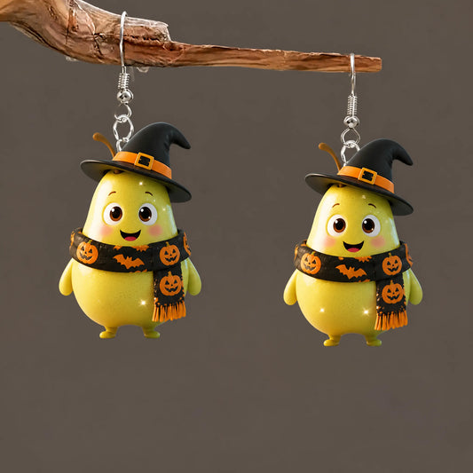Cartoon Pear Fruit Witch Hat Bat Pumpkin Knit Scarf Halloween Earrings