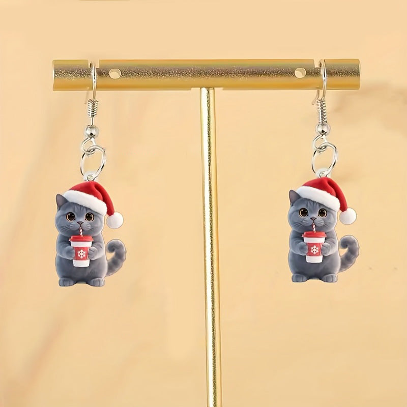 Christmas British Shorthair Blue Cat Earrings
