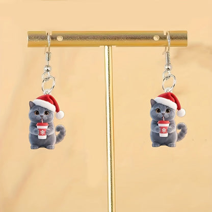 Christmas British Shorthair Blue Cat Earrings