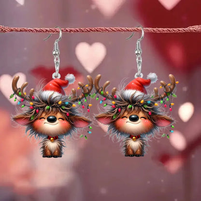Christmas Cute Deer Earrings with Expressive Eyes & Antlers