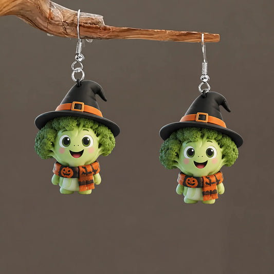 Cartoon Broccoli Halloween Vegetable Earrings