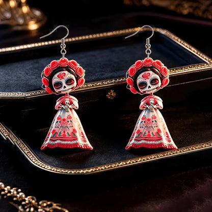 Sugar Skull Rose Doll Earrings