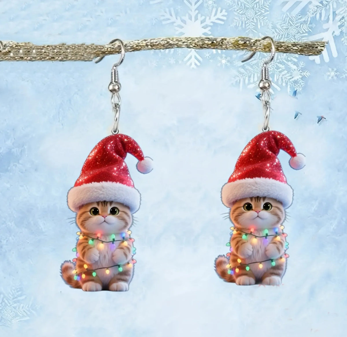 Christmas Light Bulb Cat Christmas Hat Earrings