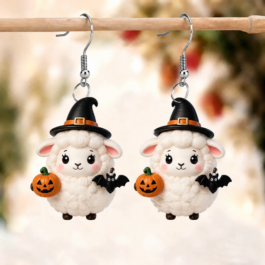 Kawaii White Sheep Witch Hat Halloween Earrings