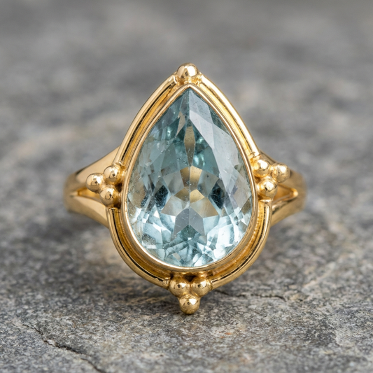 Teardrop Aquamarine Ring Sterling Silver