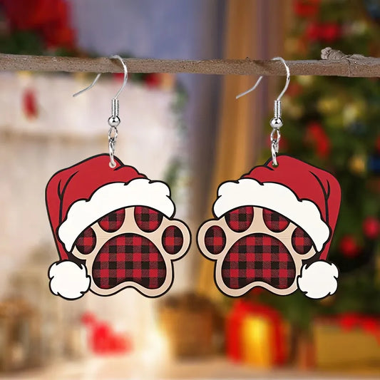 Christmas Hat Puppy Paws Acrylic Earrings
