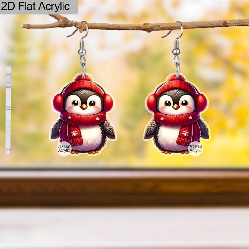 Christmas  Red Scarf Penguin AcrylicDrop Earrings
