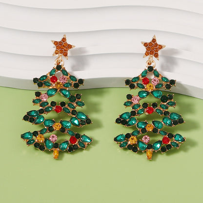 Christmas Tree Alloy Colored Diamond Earrings