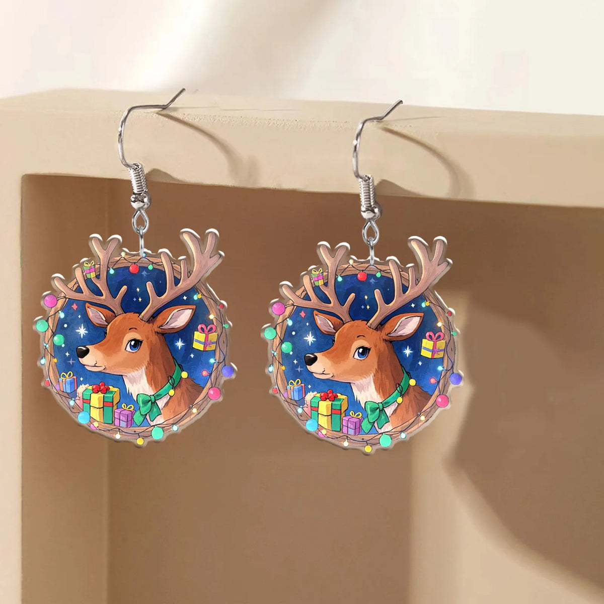 Christmas Cute Cartoon Deer with Gift Boxes Earrings