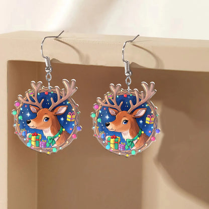 Christmas Cute Cartoon Deer with Gift Boxes Earrings