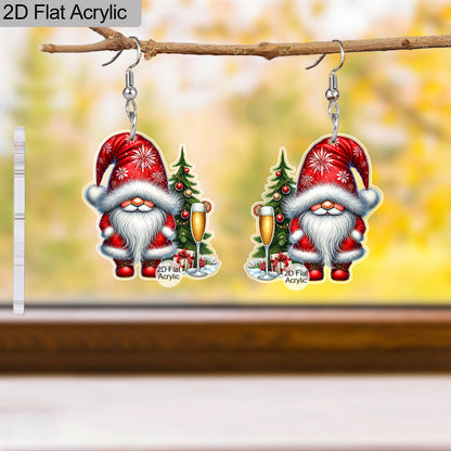 Christmas Tree & Gnome - Champagne Glass Snowflake Design Earrings