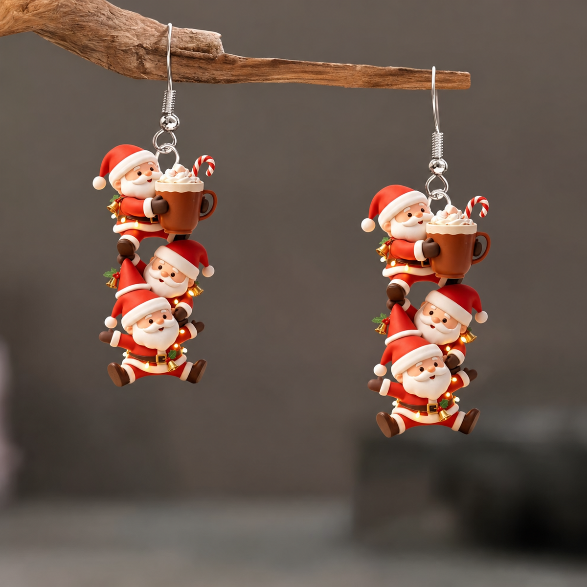 Stacked Santa Hot Cocoa Cup Dangle Earrings