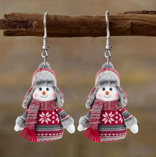 Christmas Knitted Hat Snowman Earrings
