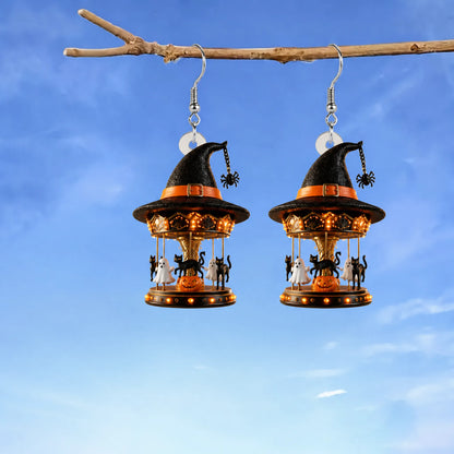 Witch Hat Carousel With Ghost Halloween Earrings