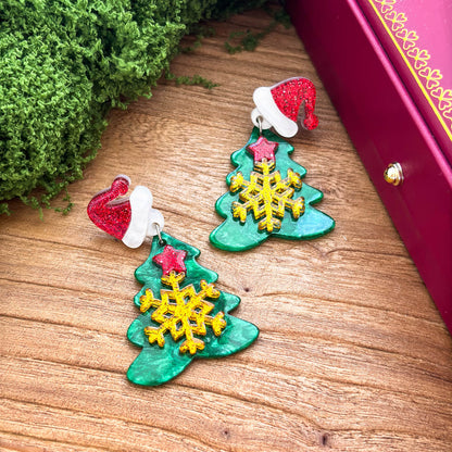 Christmas Snowflake Christmas Hat AcrylicEarrings