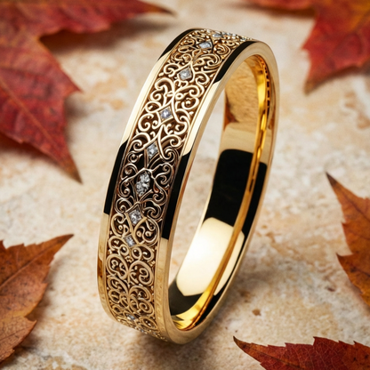 Exquisite Carved Diamond Inlaid Ring
