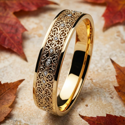 Exquisite Carved Diamond Inlaid Ring