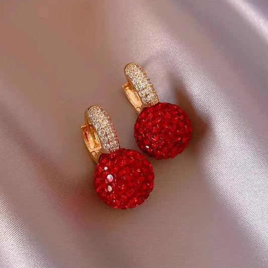 Red Diamond Ball Earrings