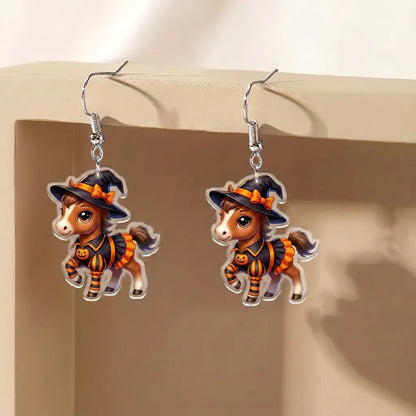 Cartoon Witch Pony Halloween Costume Drop Earrings