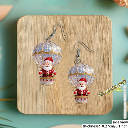 Christmas Santa Claus & Hot Air Balloon Design Earrings