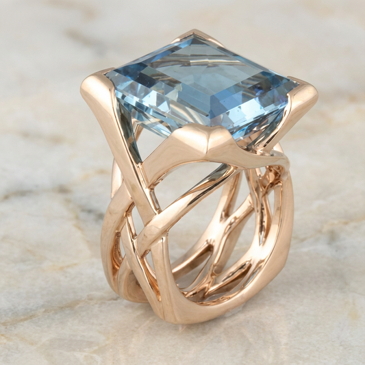 Vintage Rose Gold Blue Zirconia Ring