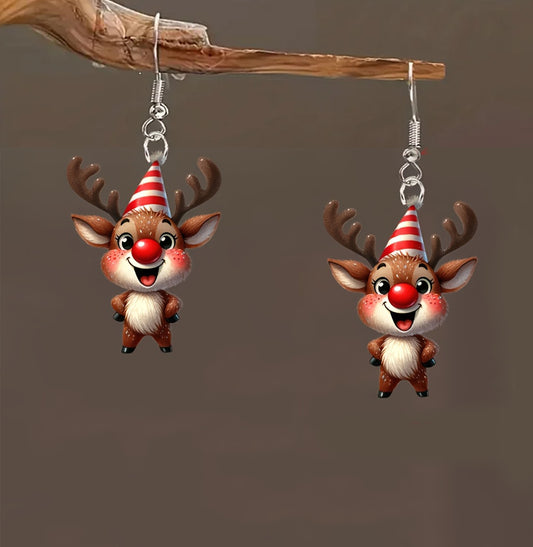 Christmas Hat Deer Earrings