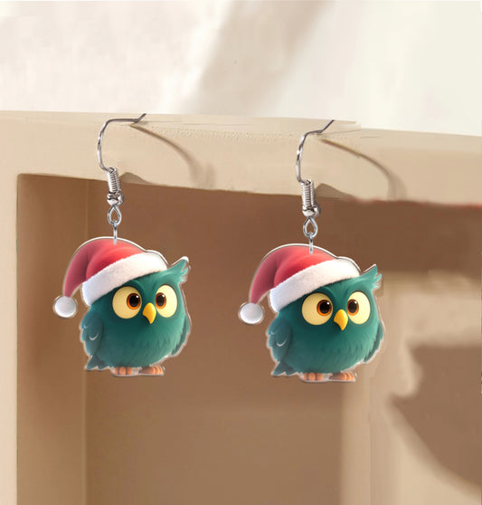 Christmas Green Owl Earrings