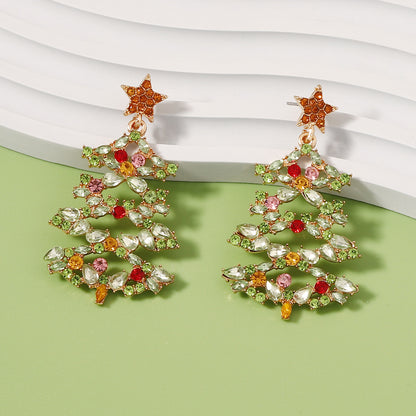 Christmas Tree Alloy Colored Diamond Earrings