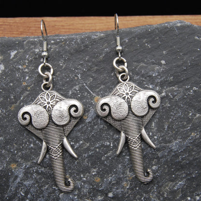 Vintage Silver Stylised Elephant Earrings