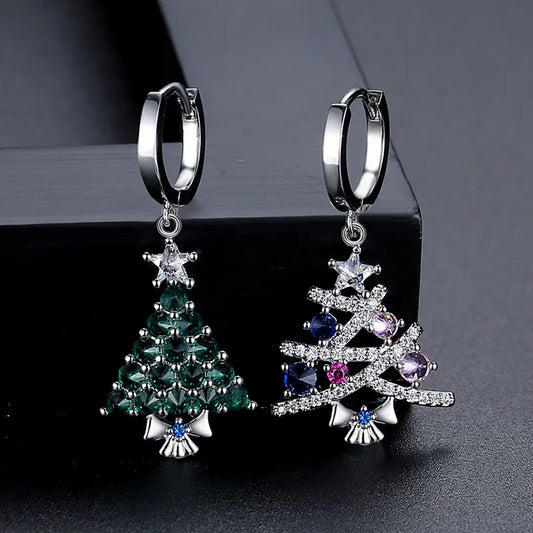 Christmas Tree Zircon Inlaid Earrings