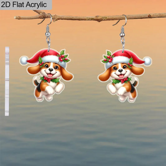 Christmas Happy Jumping Beagle Earrings