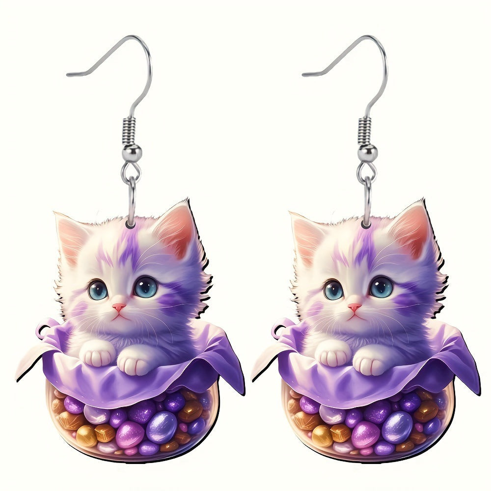 Purple Cat Acrylic Earrings