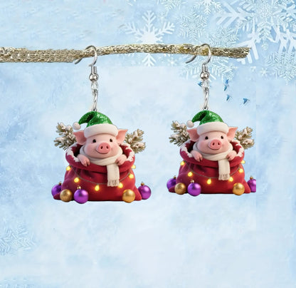 Christmas Gift Pig Earrings