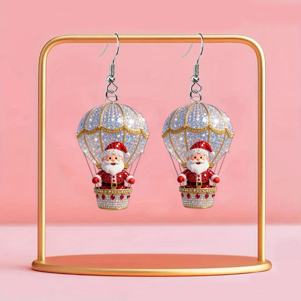 Christmas Santa Claus & Hot Air Balloon Design Earrings